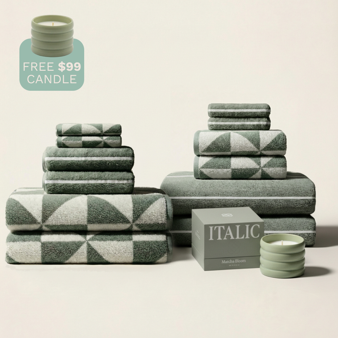 Set of Italic Umbra Australian Cotton Towels for bath, soft, plush, and absorbent home bathroom accessories.
