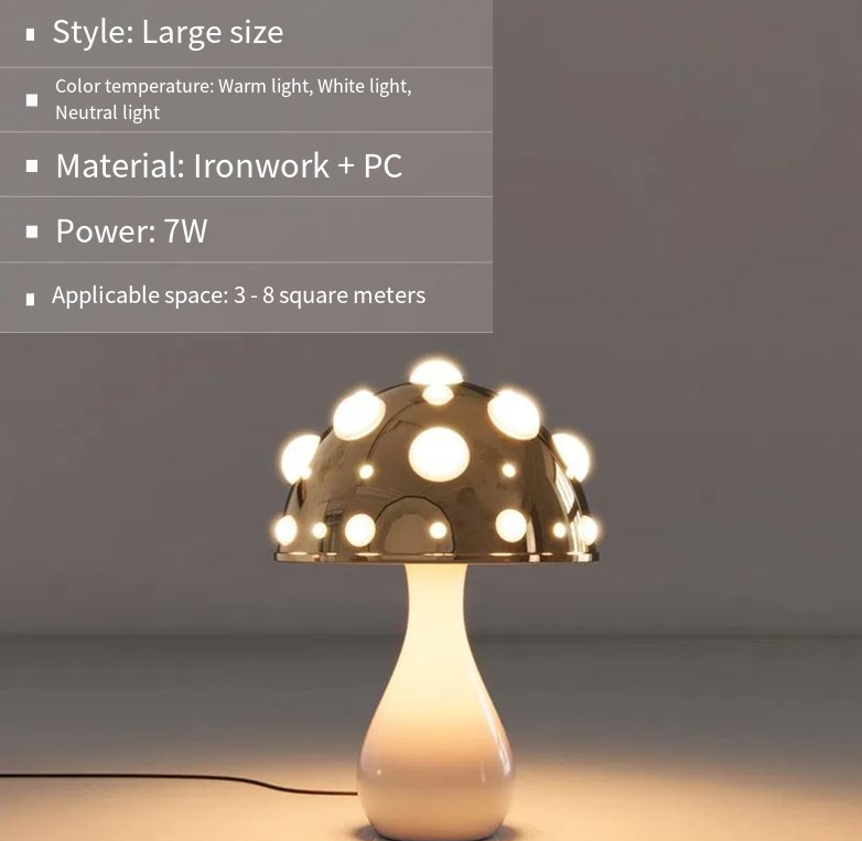 V.I.P Digital Presence mushroom decorative desk lamp with dimmable night light for bedroom or dormitory ambiance.