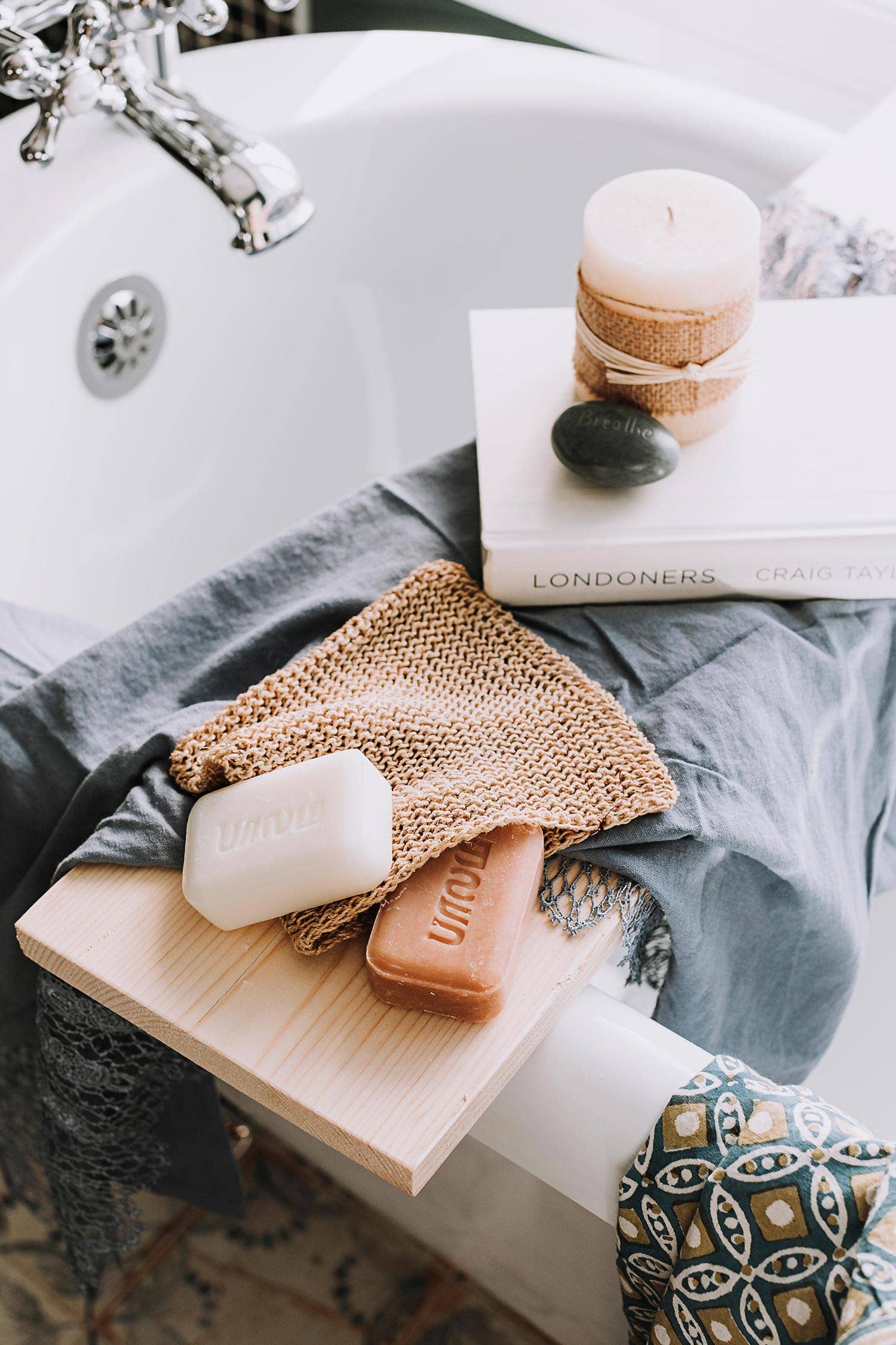 Natural hemp washcloth from The Purple Ostrich, soft and eco-friendly bath and beauty accessory with textured surface for gentle cleansing.