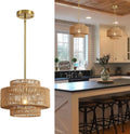 Handwoven boho rattan chandelier pendant light with natural finish, showcasing intricate woven design and rustic style.