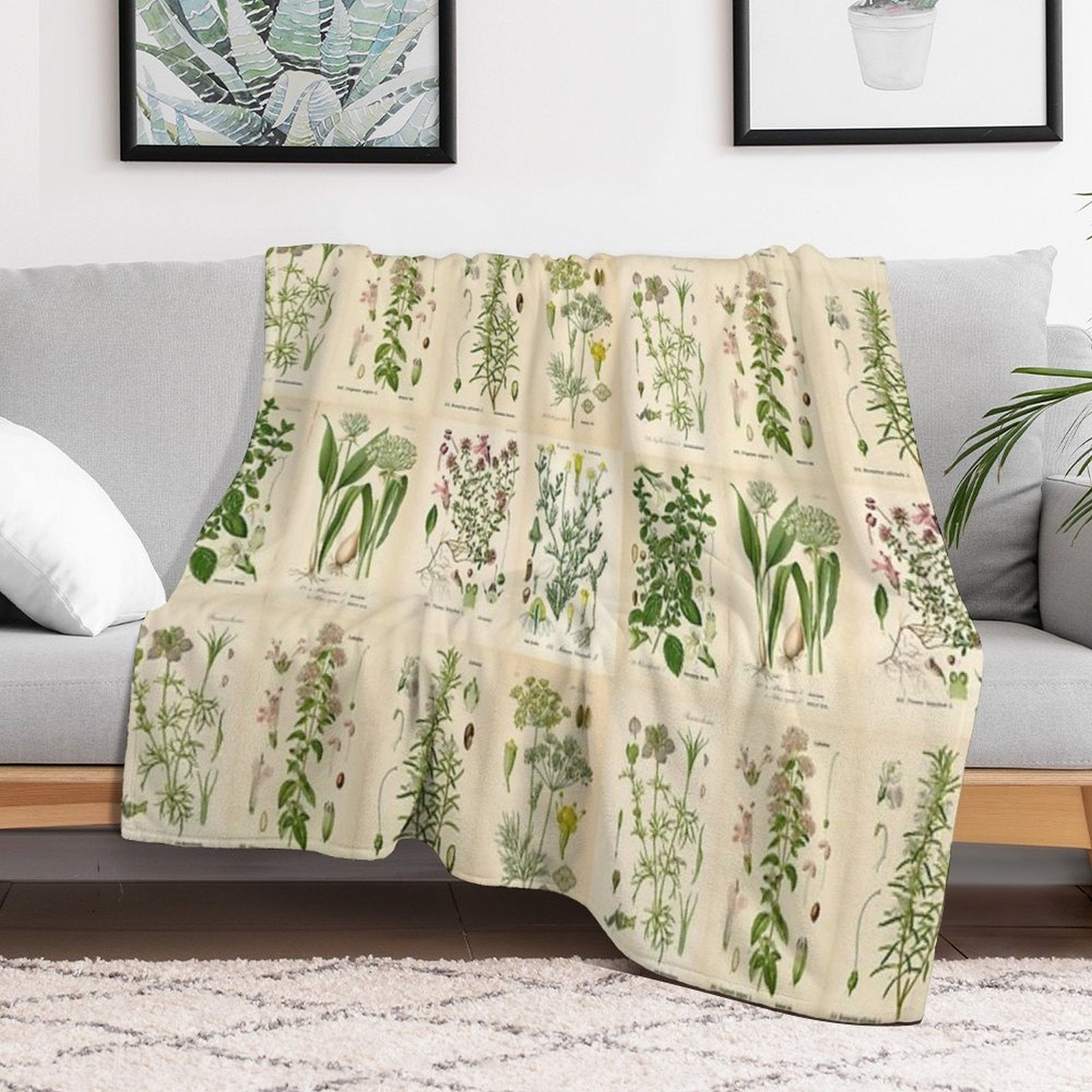 Apothecary Herbs Vintage Botanical Plants Cottagecore Compact Throw Blanket