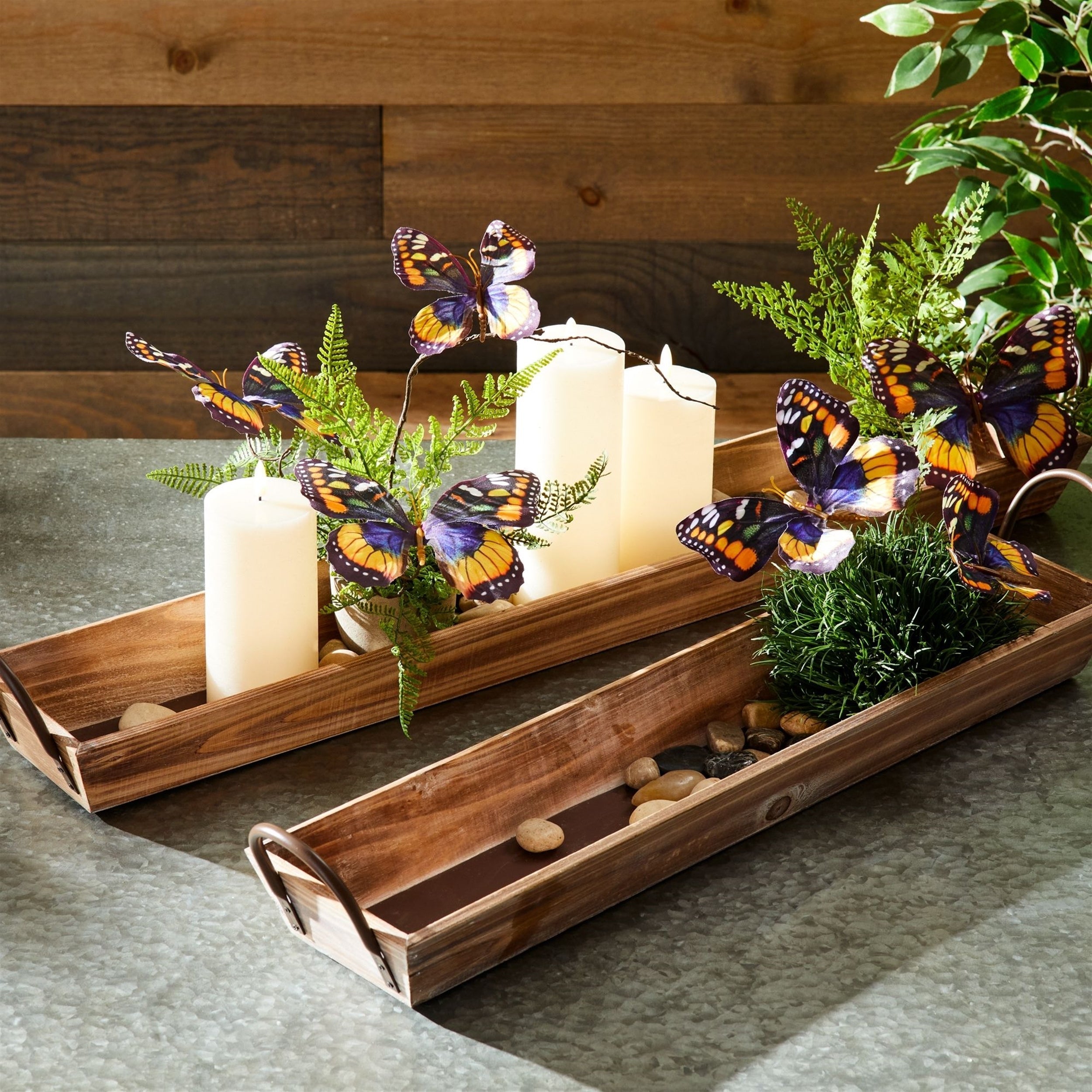 Set of 2 barnwood serving trays with handles, farmhouse style pans for serving or decor by Countryside Home Decor.