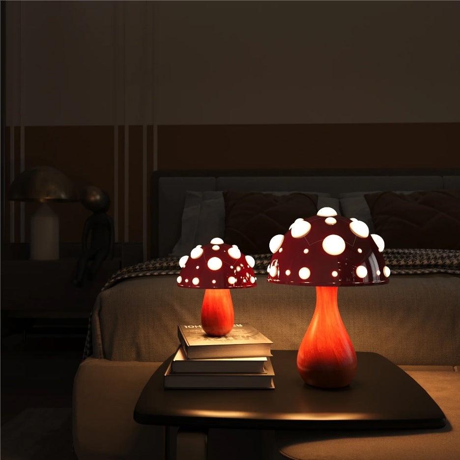 V.I.P Digital Presence mushroom-shaped decorative desk lamp with dimming feature, ideal for bedroom headboards and student dorm rooms.