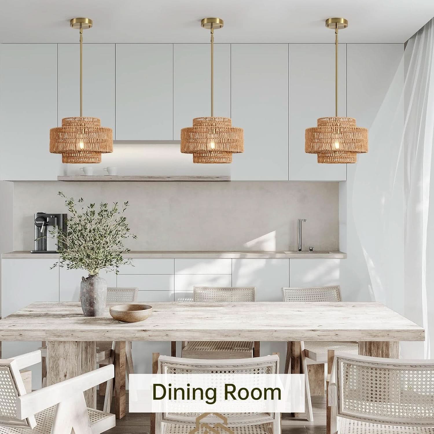 Handwoven boho rattan chandelier by ShipItFurniture, natural pendant light with intricate woven design for cozy home decor