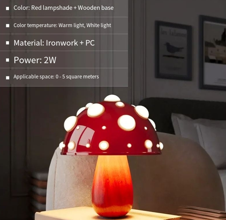 V.I.P Digital Presence mushroom-shaped decorative desk lamp with dimming feature, suitable for bedroom headboard or student dormitory.