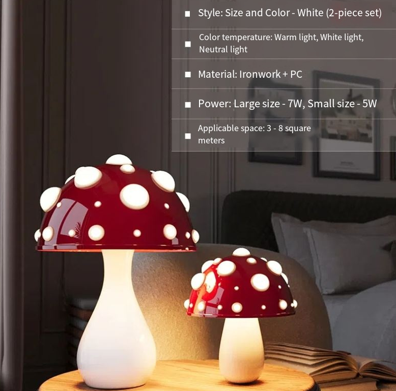 V.I.P Digital Presence mushroom-shaped decorative desk lamp with dimmable night light for bedroom or dormitory ambiance.