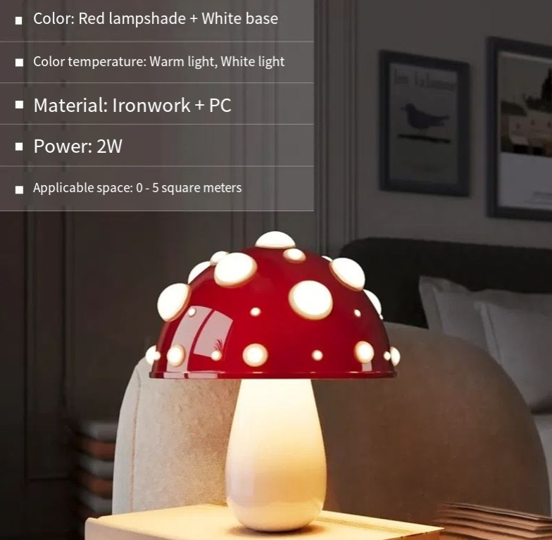 V.I.P Digital Presence mushroom-shaped decorative desk lamp with dimming feature, ideal for bedroom headboard or student dorm night lighting
