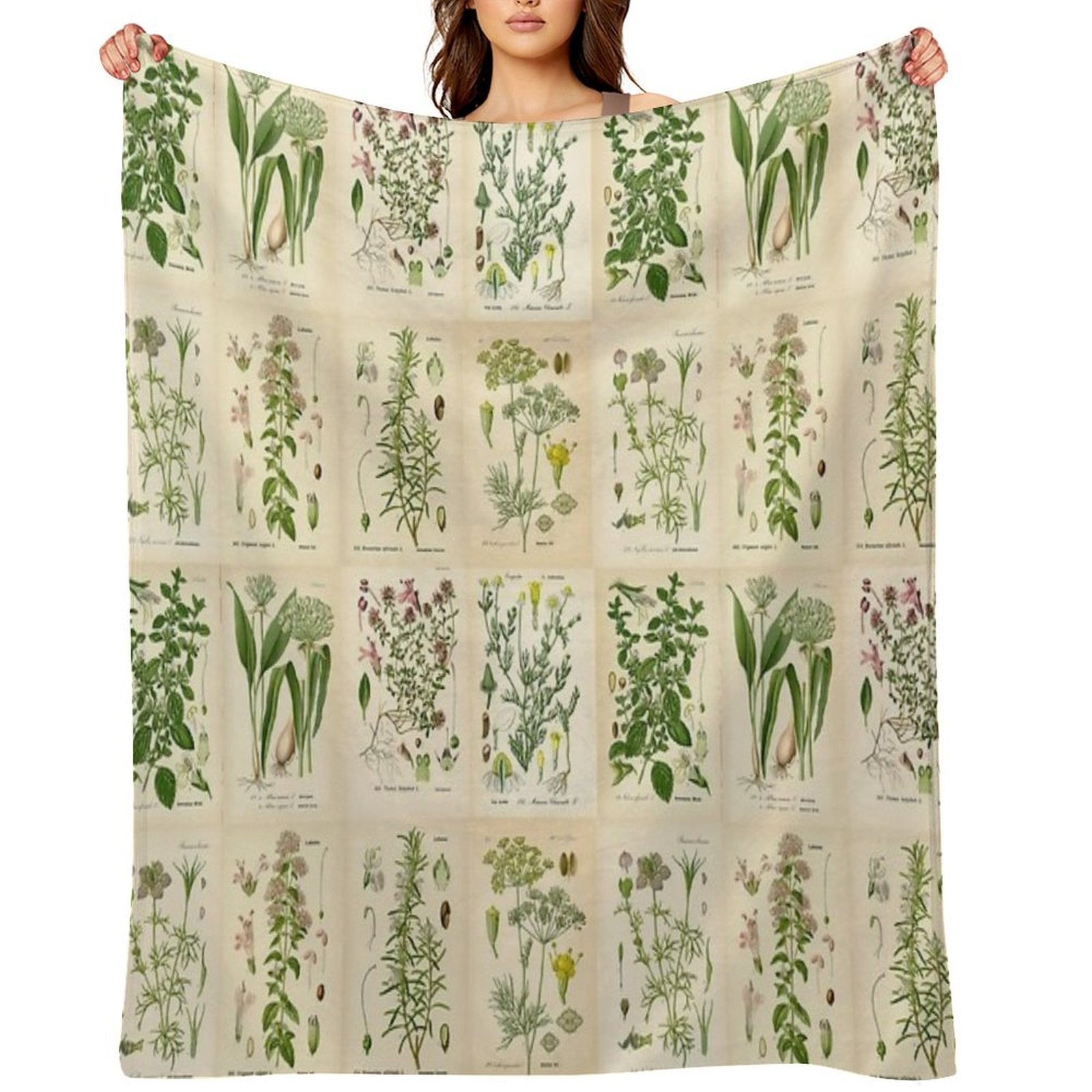 Apothecary Herbs Vintage Botanical Plants Cottagecore Compact Throw Blanket