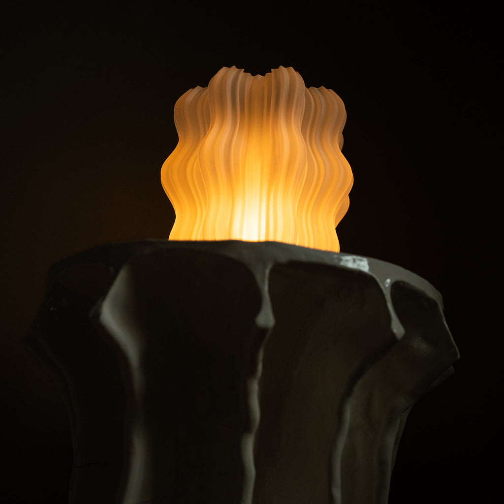 Wooj Design cordless mini wavy lamp with soft glowing light, compact design, and modern aesthetic for stylish home or office decor.