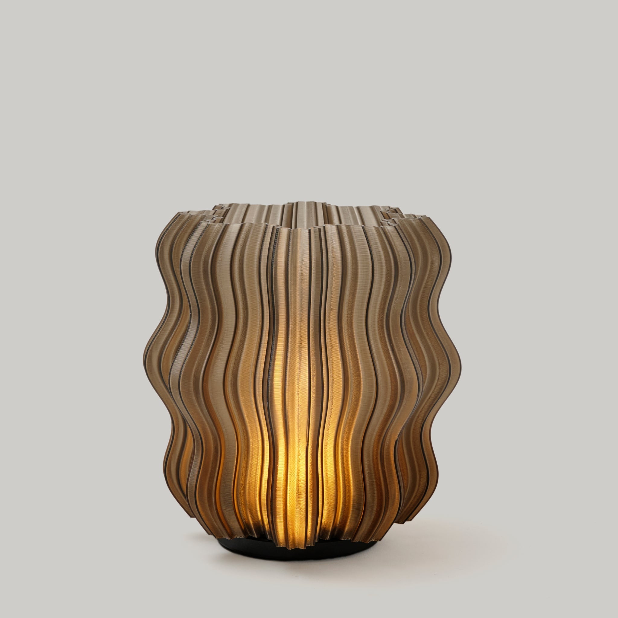 Wooj Design cordless mini wavy lamp with silo-shaped design in smoke color, ideal for modern home decor lighting.