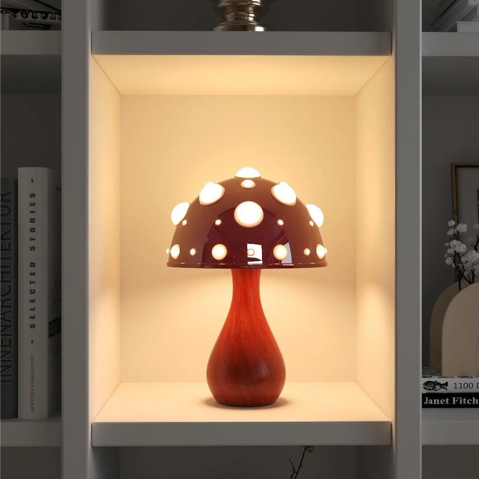 V.I.P Digital Presence mushroom-shaped decorative desk lamp with dimming feature and warm glow, ideal for bedrooms and dorm rooms.