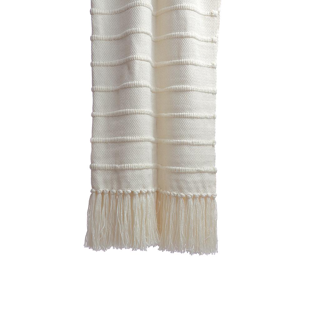 Ivory multi-striped wool throw blanket by Homelosophy, cozy and soft with natural, woven design for home decor.