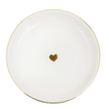 Gold heart-shaped jewelry dish by Sweet Water Decor, decorative jewelry storage tray with a shiny metallic finish.
