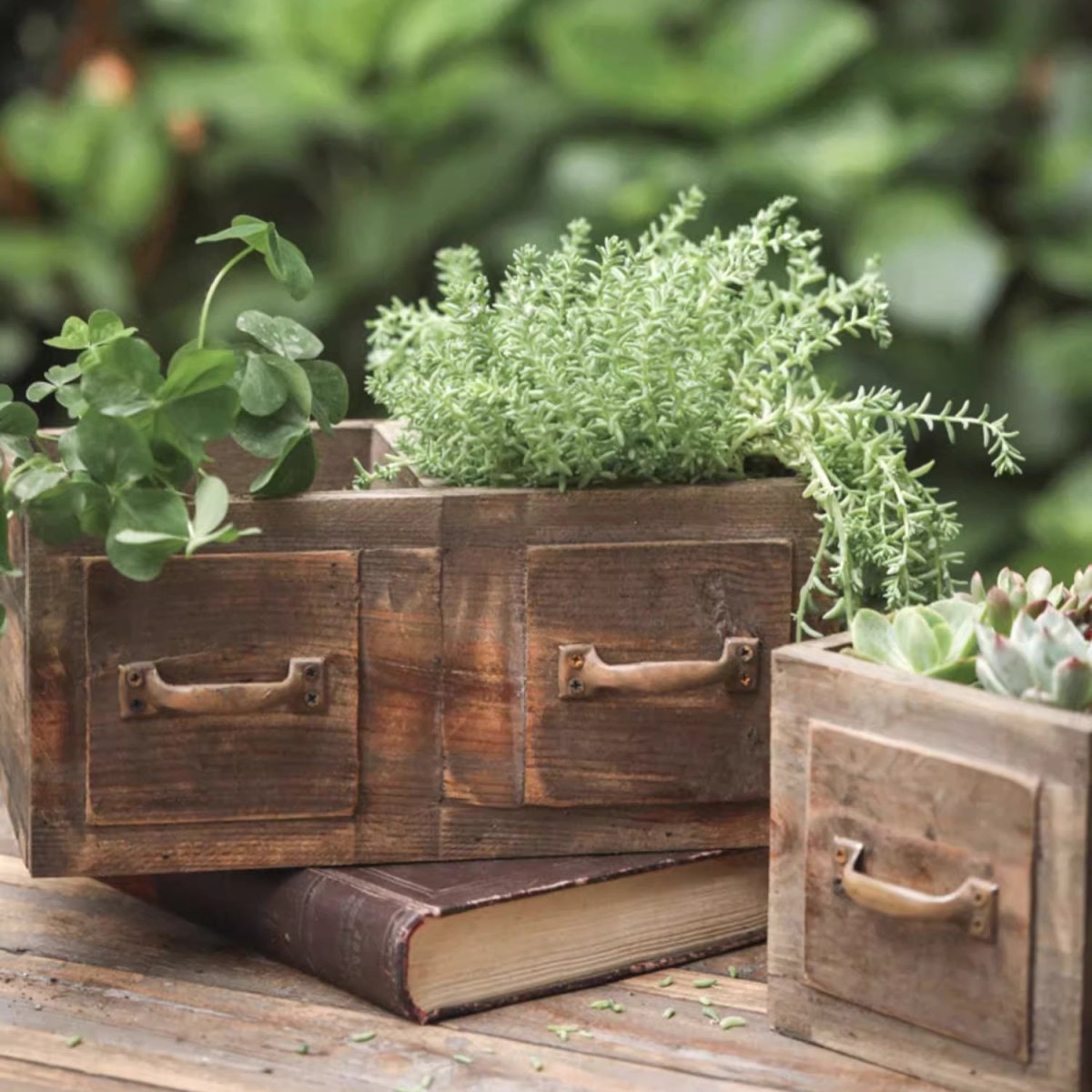 RusticReach farmhouse wooden box for succulents or flowers, featuring a rustic design with natural wood finish.
