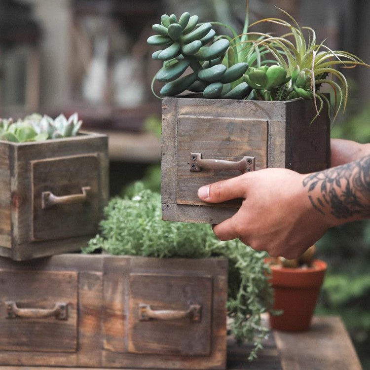 RusticReach farmhouse wooden box for succulents or flowers, featuring a rustic design and natural wood finish.