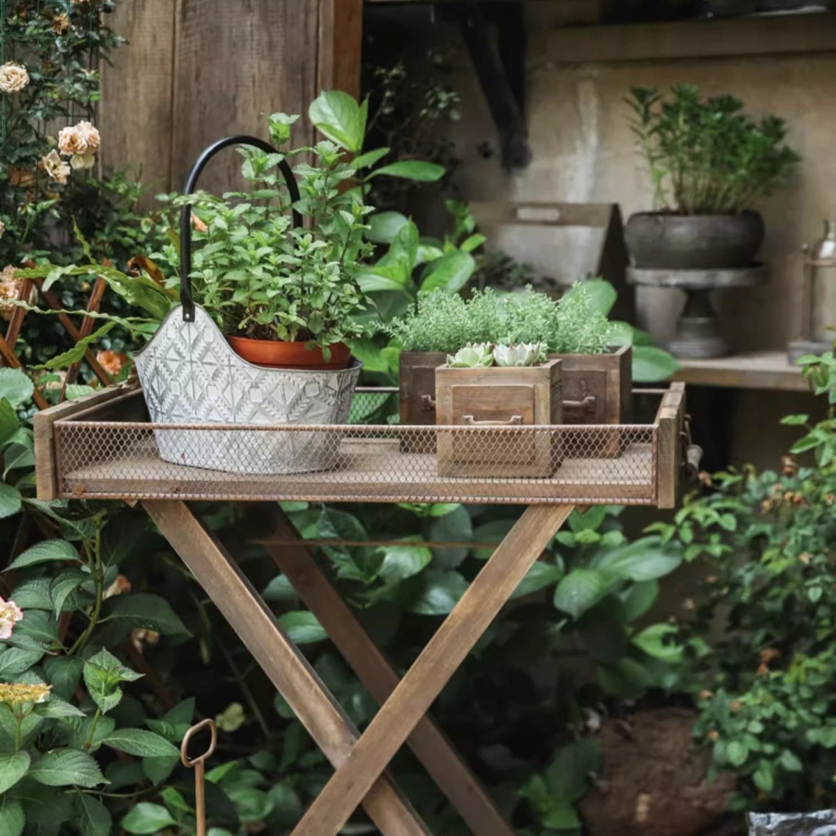 RusticReach farmhouse wooden box for succulents or flowers, featuring rustic wood finish and versatile rectangular design.