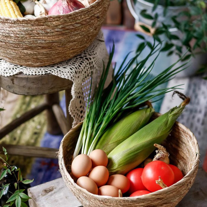 RusticReach seagrass bowl basket for storage or display, showcasing a natural woven design perfect for home organization.