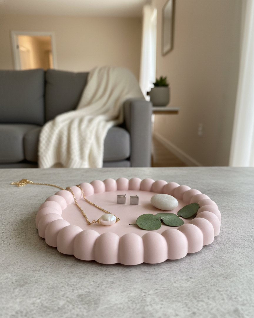 Small handmade Jesmonite bubble trinket dish, minimalist jewelry holder for rings and small accessories.