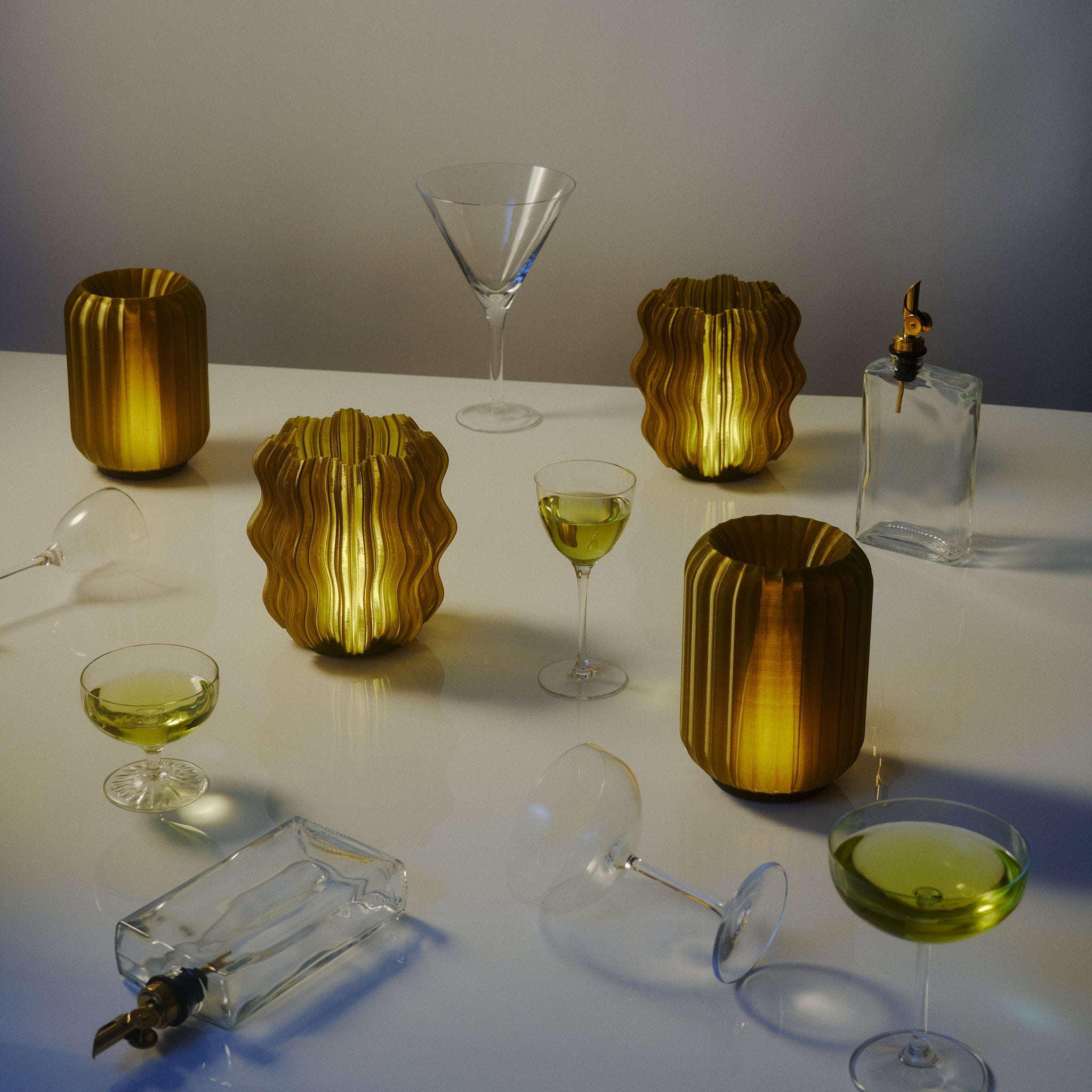 Mini Wavy Lamp by Wooj Design, featuring a sleek, wavy shape and soft lighting in a modern design.