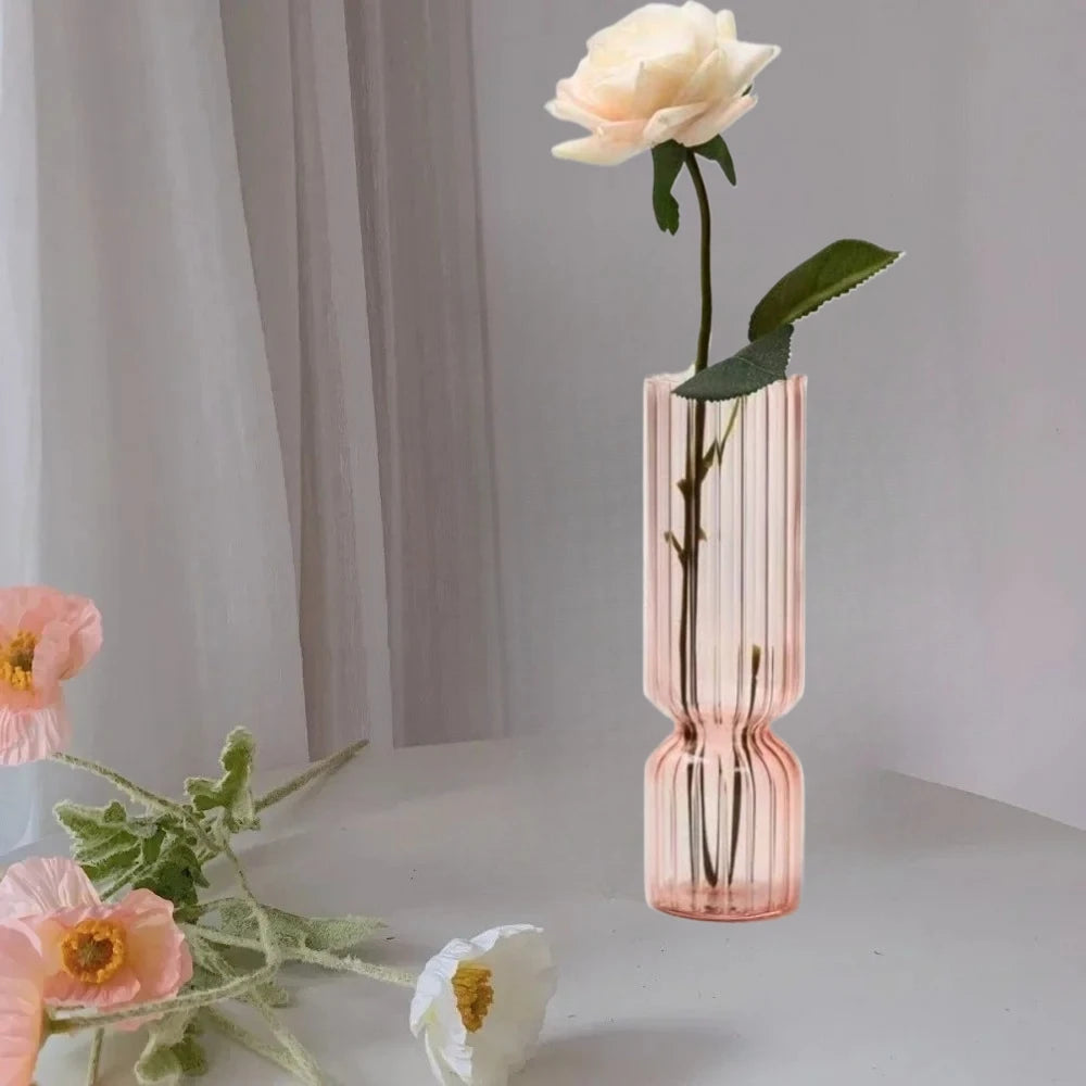 Willowmere Prisma Stripe Vase with colorful striped design, ceramic material, and modern cylindrical shape for decorative use.