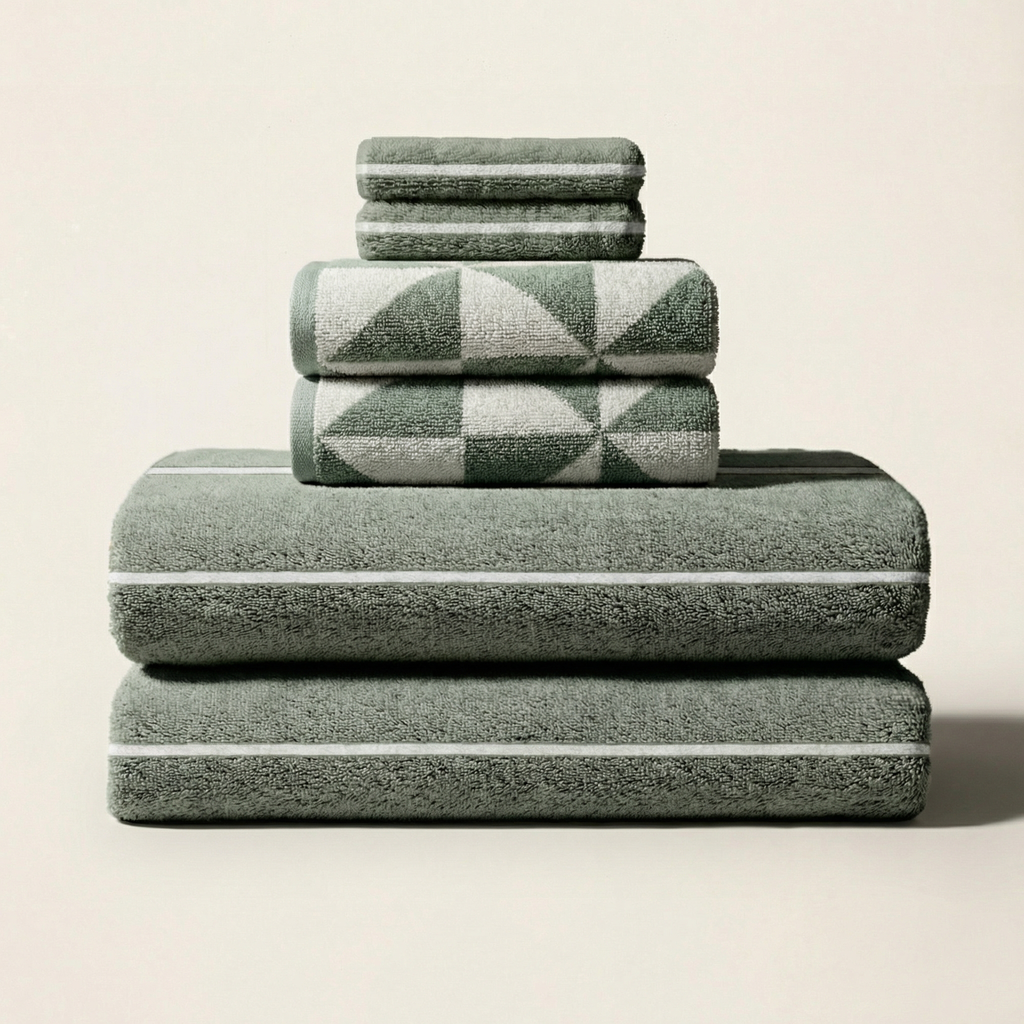 Set of Umbra Australian cotton bath towels in neutral colors, soft and plush, ideal for home bathroom use by Italic.
