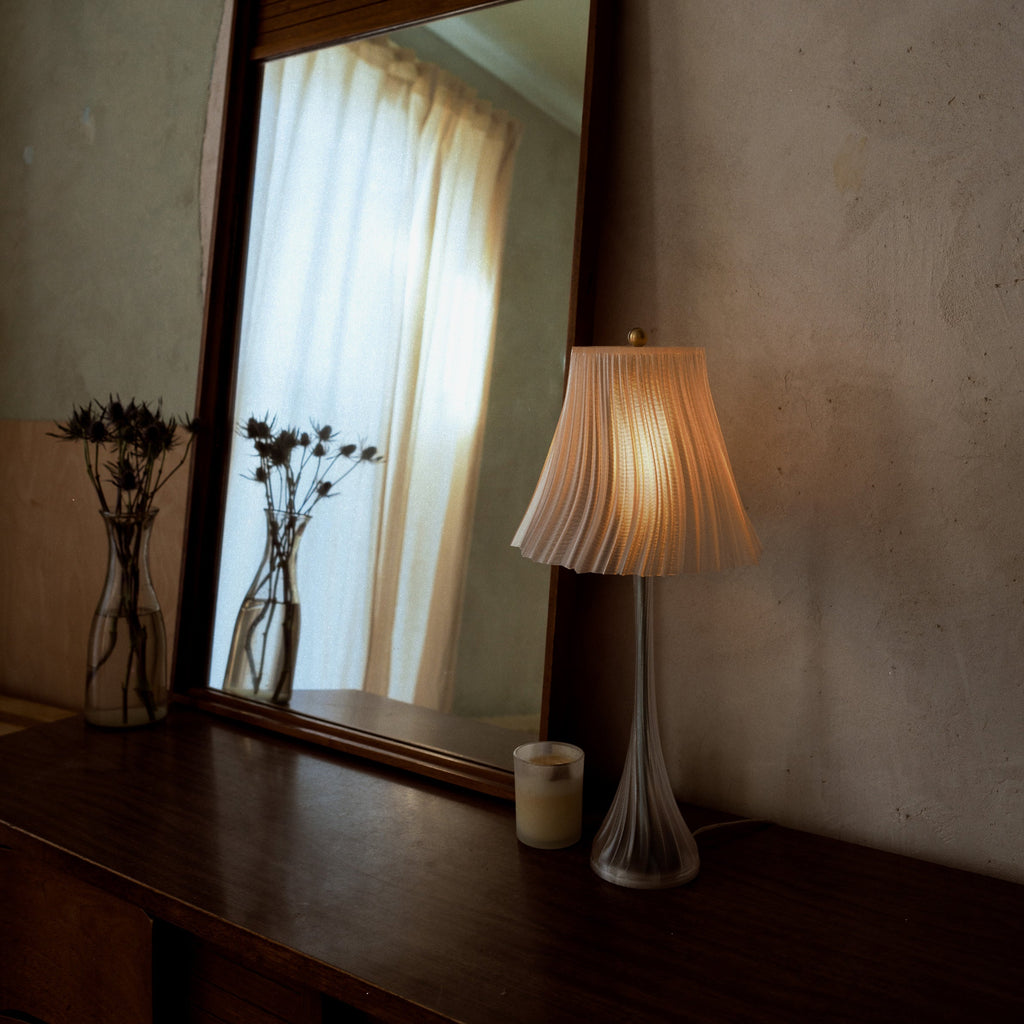 Wooj Design Pleat Lamp with elegant pleated fabric shade, modern table lamp for stylish home lighting.