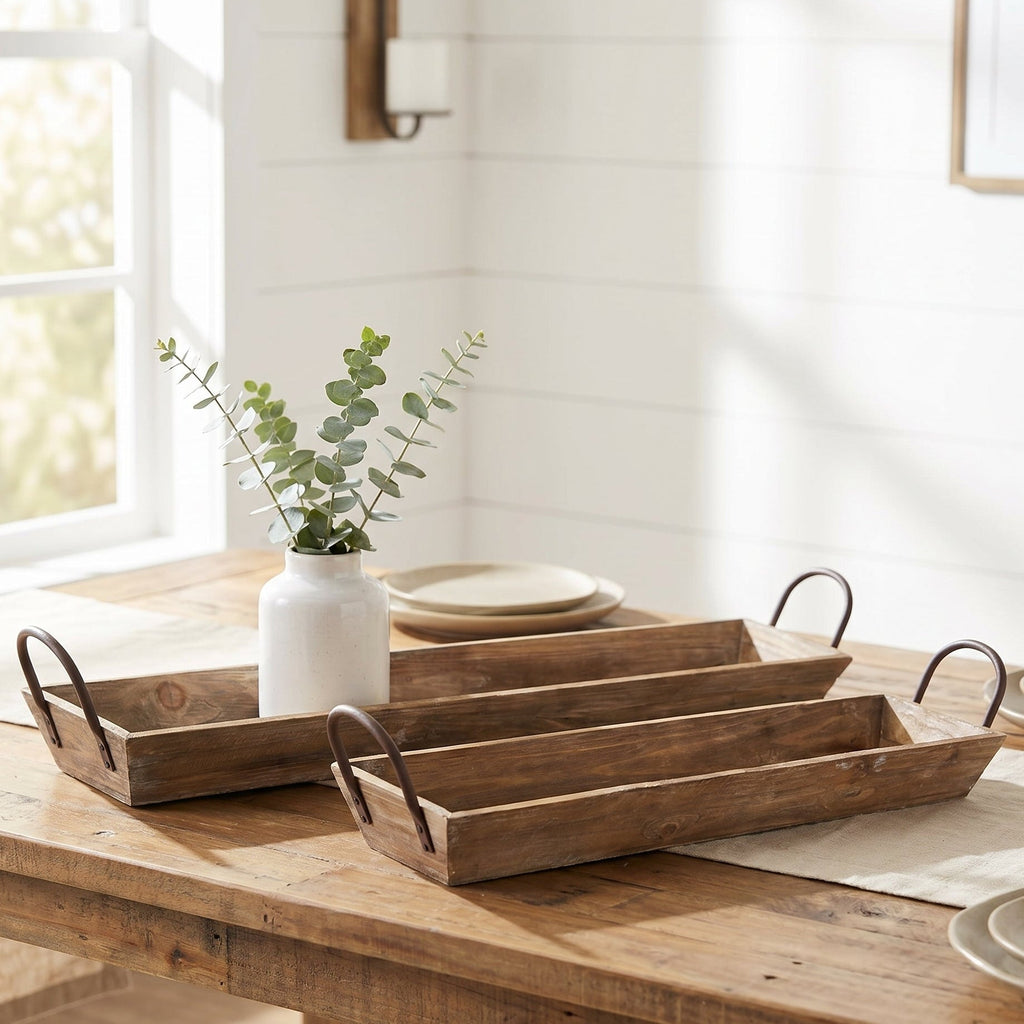 Set of 2 barnwood serving trays with handles by Countryside Home Decor, rustic farmhouse style for serving or decor.