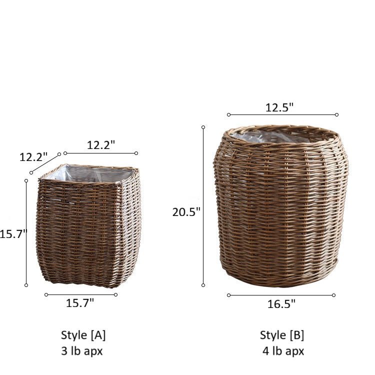 Natural wicker floor planter basket with liner by RusticReach, showcasing a woven design perfect for indoor or outdoor plants.