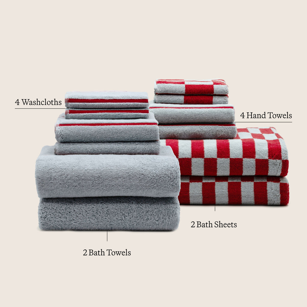 Set of 12 Pietra Australian Cotton Towels in Amalfi bundle, soft and plush bathroom linens from Italic.