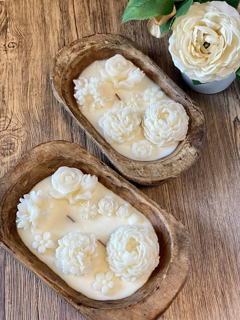 Botanical Garden scented dough bowl candle by Crazy About Candles, featuring a rustic ceramic container with floral botanical designs.