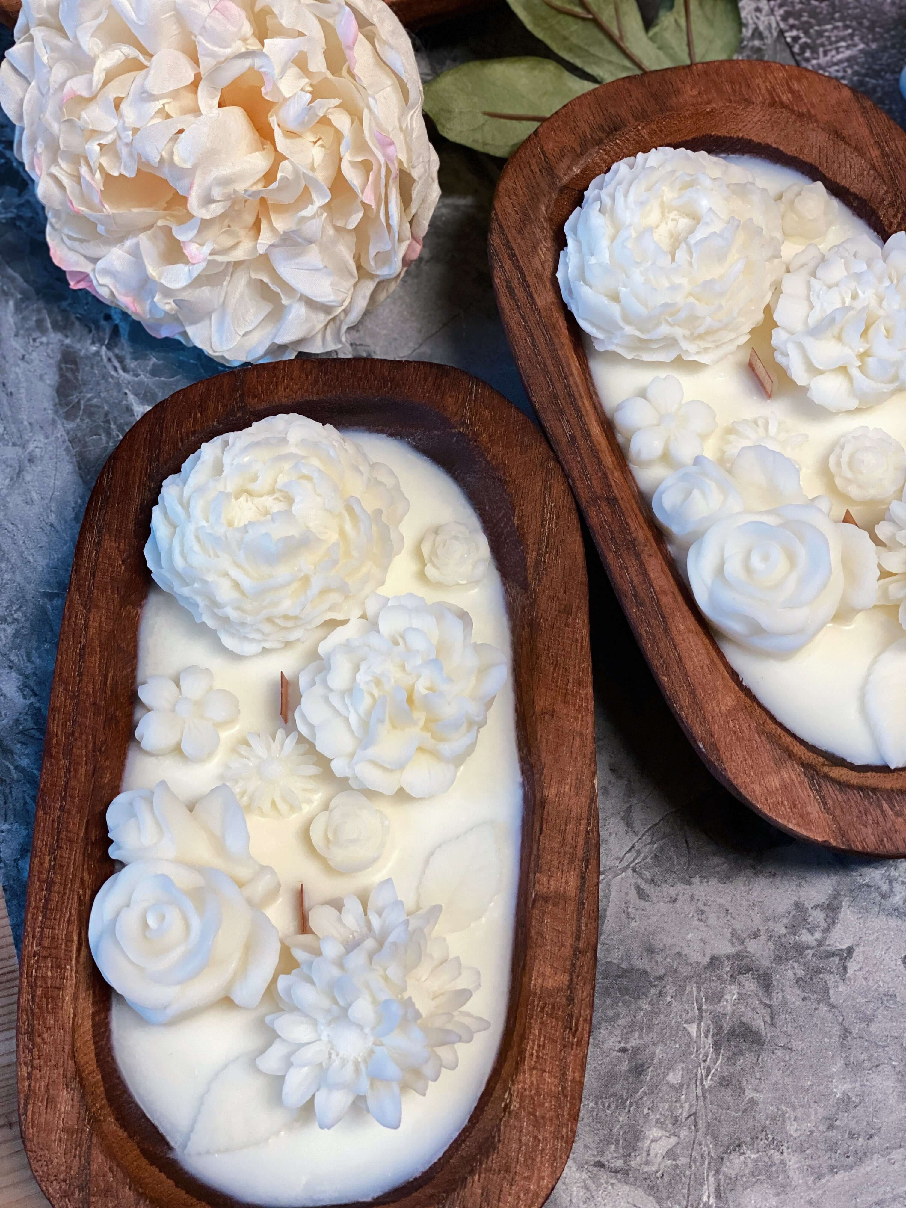 Botanical Garden Dough Bowl Candle by Crazy About Candles, scented candle with a rustic dough bowl design and floral botanical decor.