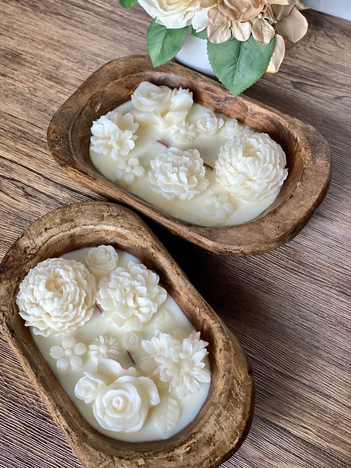 Botanical Garden Dough Bowl Candle by Crazy About Candles, featuring a rustic ceramic bowl with floral-scented wax and natural botanical decor.