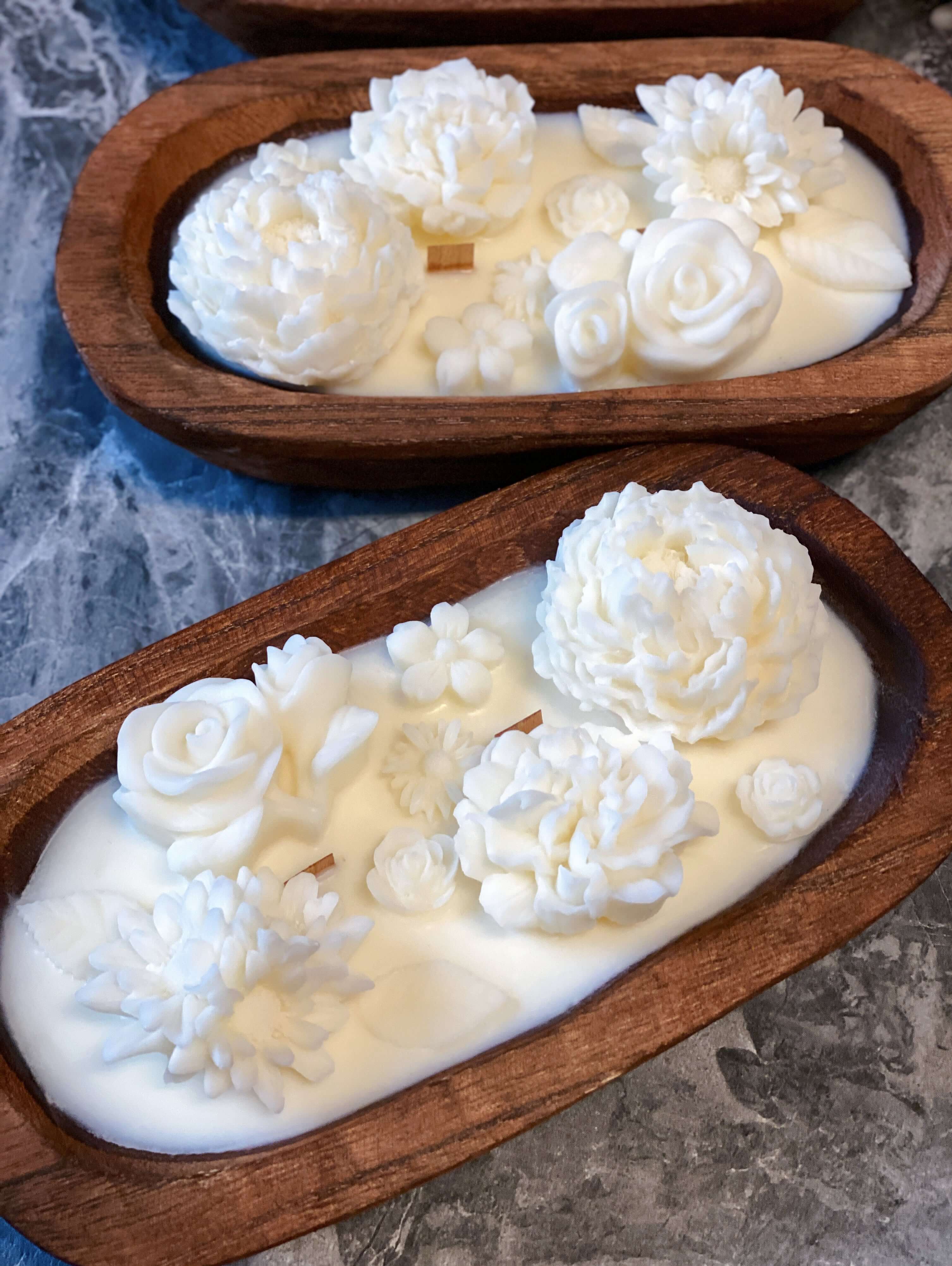 Botanical Garden scented dough bowl candle by Crazy About Candles, featuring a natural, rustic design with floral accents.