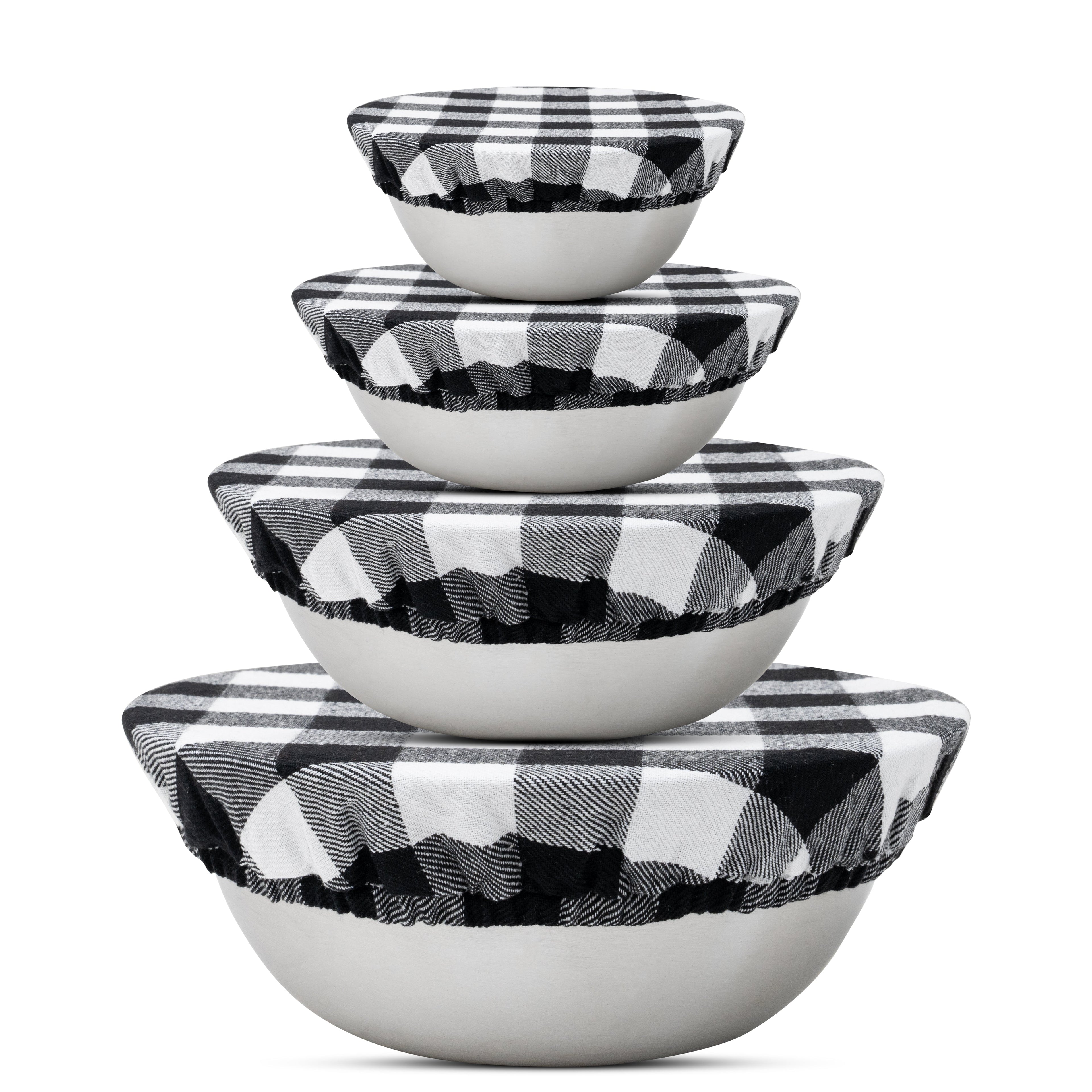 Black cloth bowl covers made of organic cotton from Organic Cotton Mart, reusable and eco-friendly for food storage.