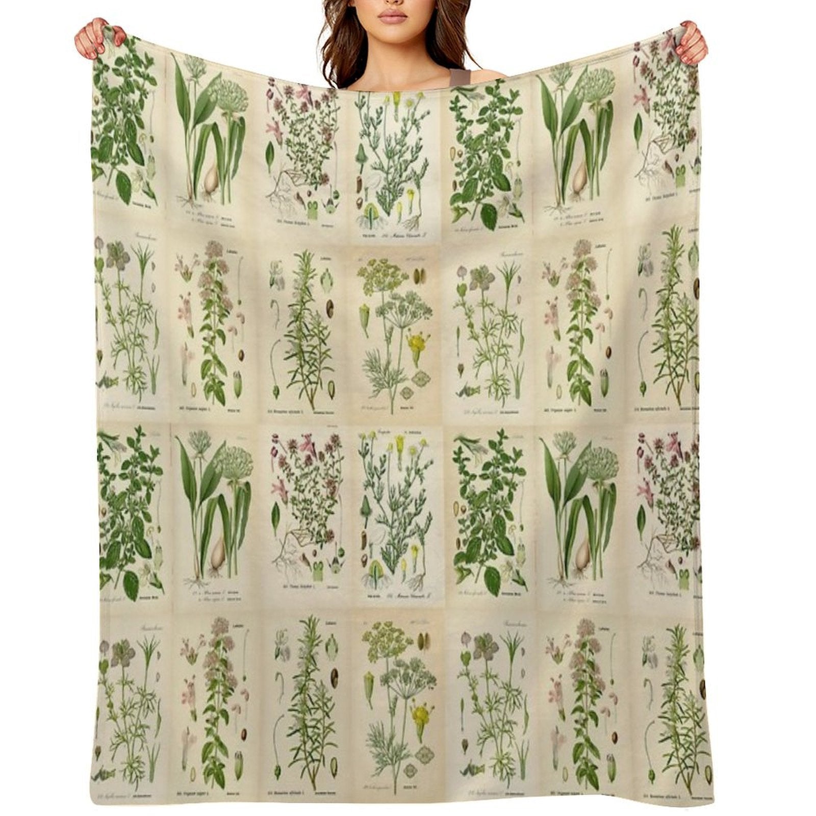 Apothecary Herbs Vintage Botanical Plants Cottagecore Compact Throw Blanket