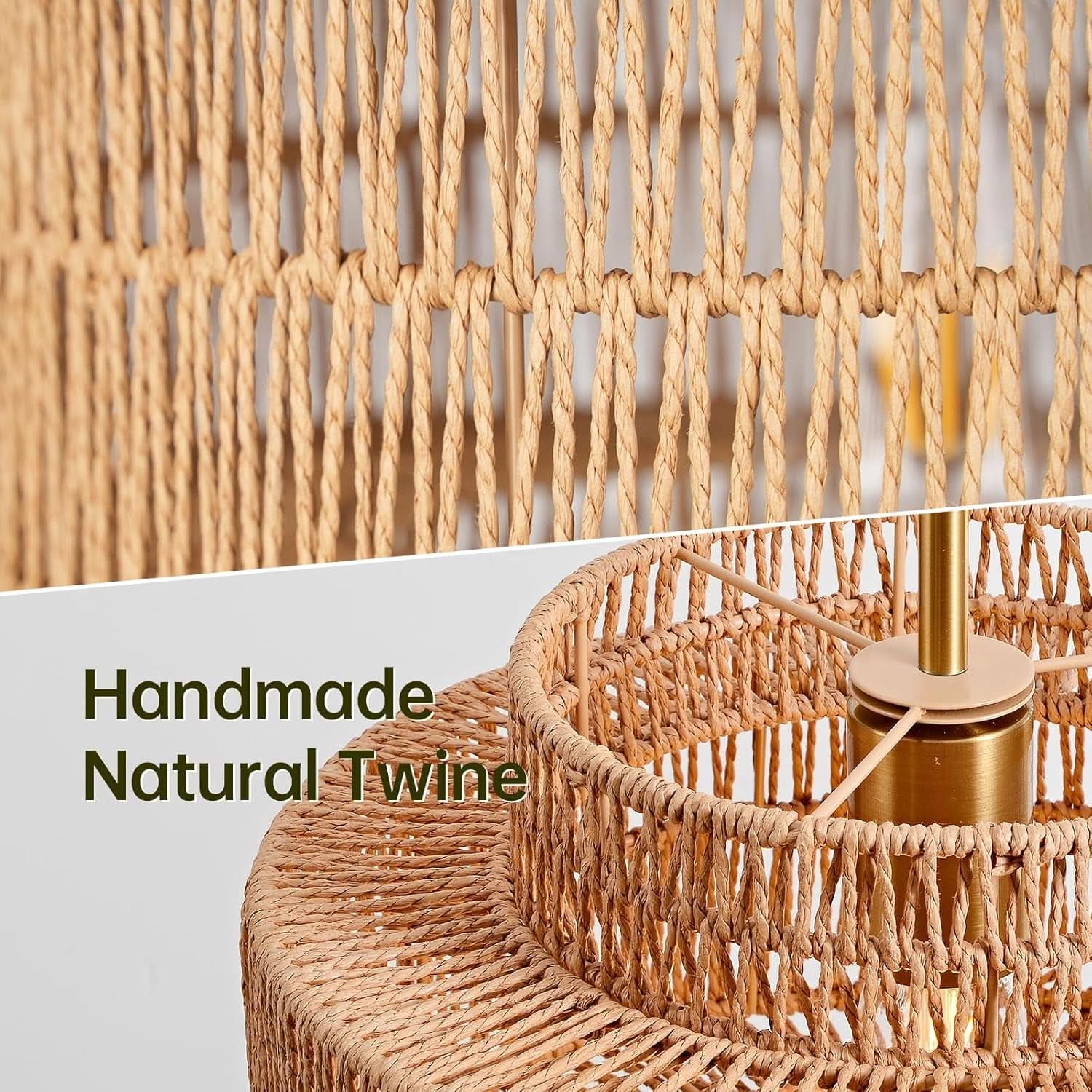 Handwoven boho rattan chandelier pendant light with natural finish, featuring intricate rattan weaving for a stylish, airy look.