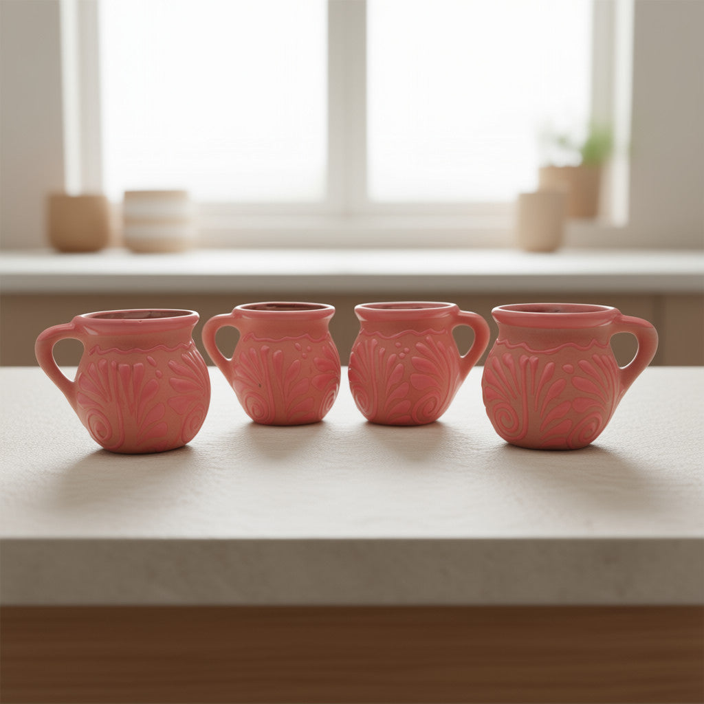 Pink Talavera Mug from The Talavera Hub, handcrafted Mexican clay Talavera mug with vibrant pink and traditional decorative patterns.