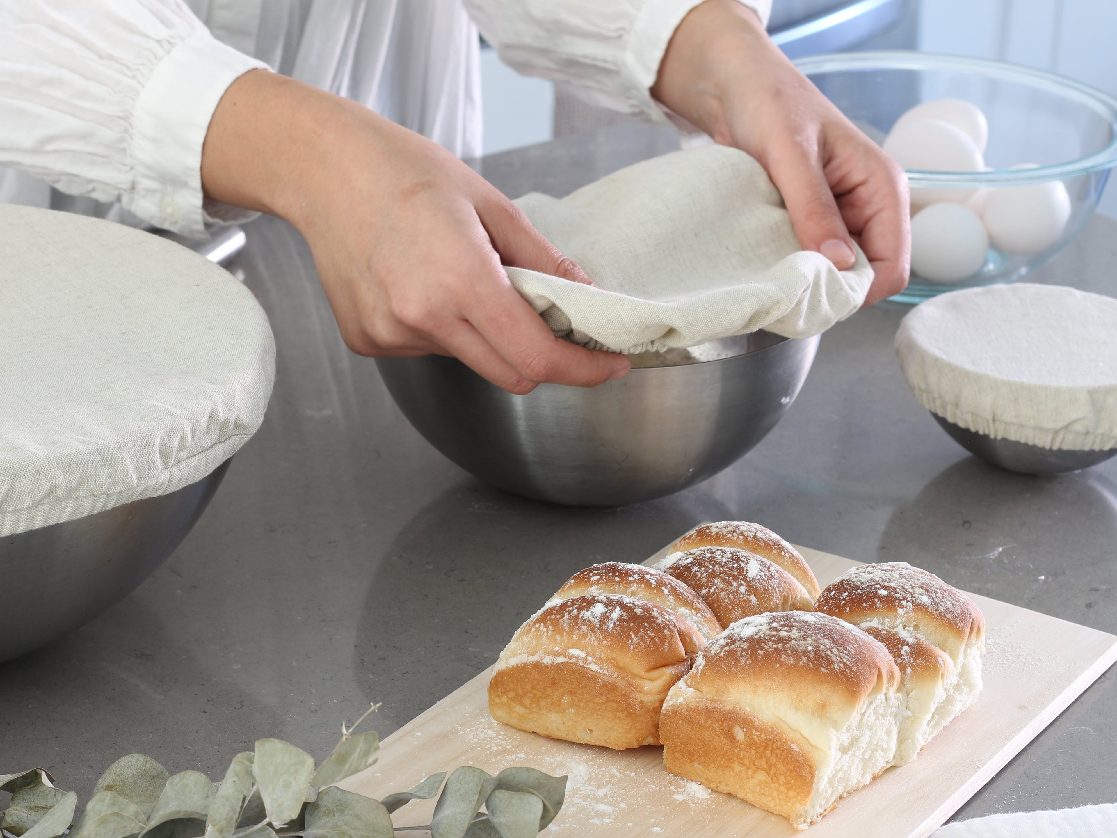 Organic Cotton Mart cloth bowl covers made of breathable fabric, designed to keep bowls covered and fresh.