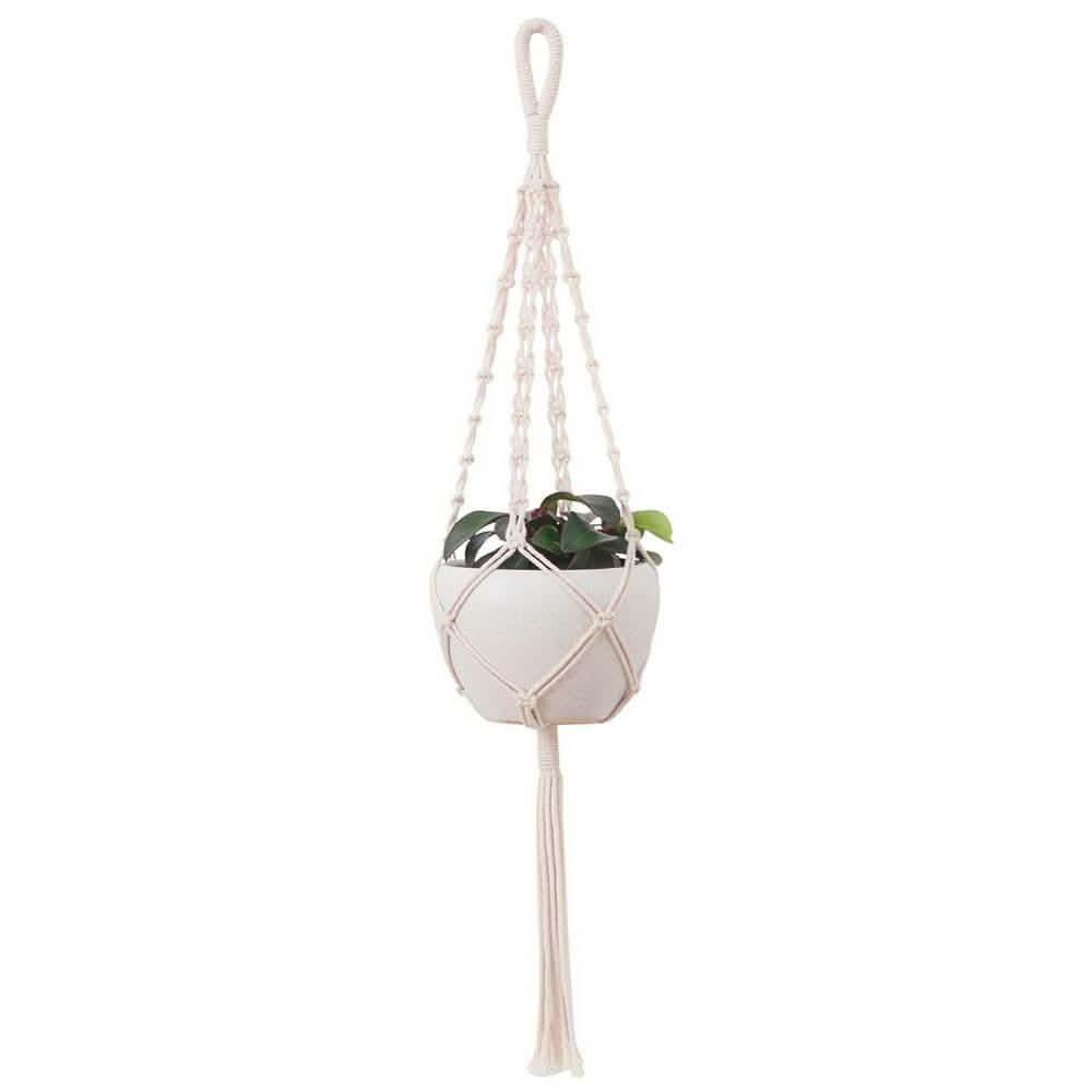 Hand-woven macrame tapestry plant hanger holder, decorative furniture and decor piece with intricate woven design by DailySale.