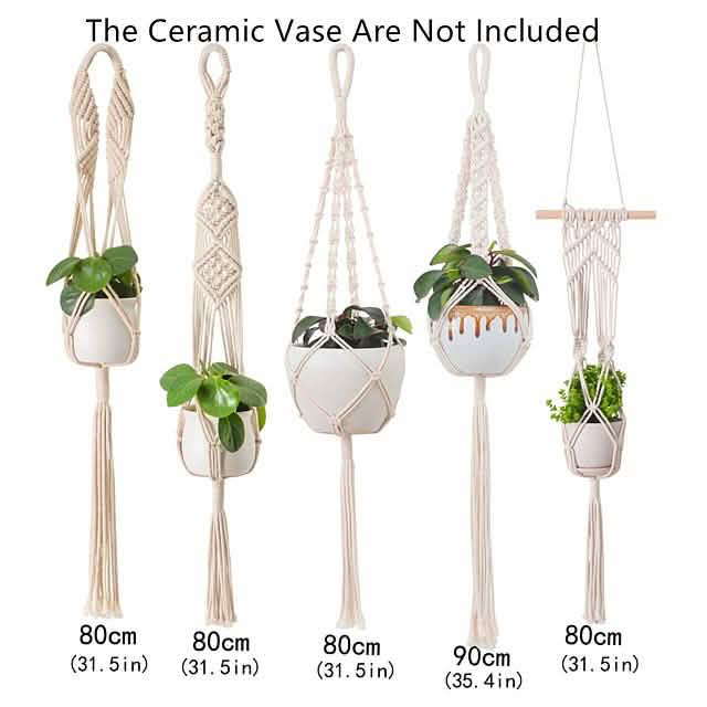 Hand-woven macrame tapestry plant hanger holder for indoor decor, featuring intricate knot details and natural cotton material.