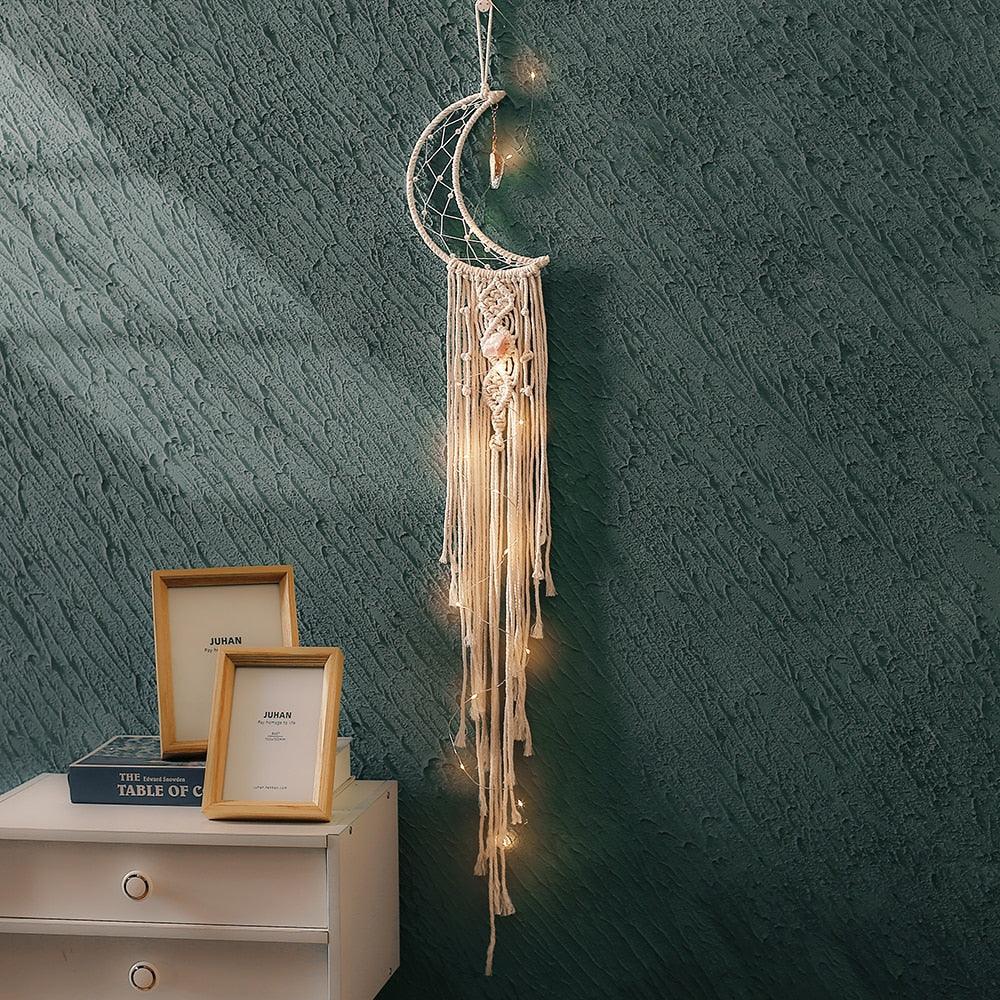 Stevvex leaf wall hanging dream catcher decor with LED light, ideal for teenage rooms, dorms, or home aesthetic wall decoration.