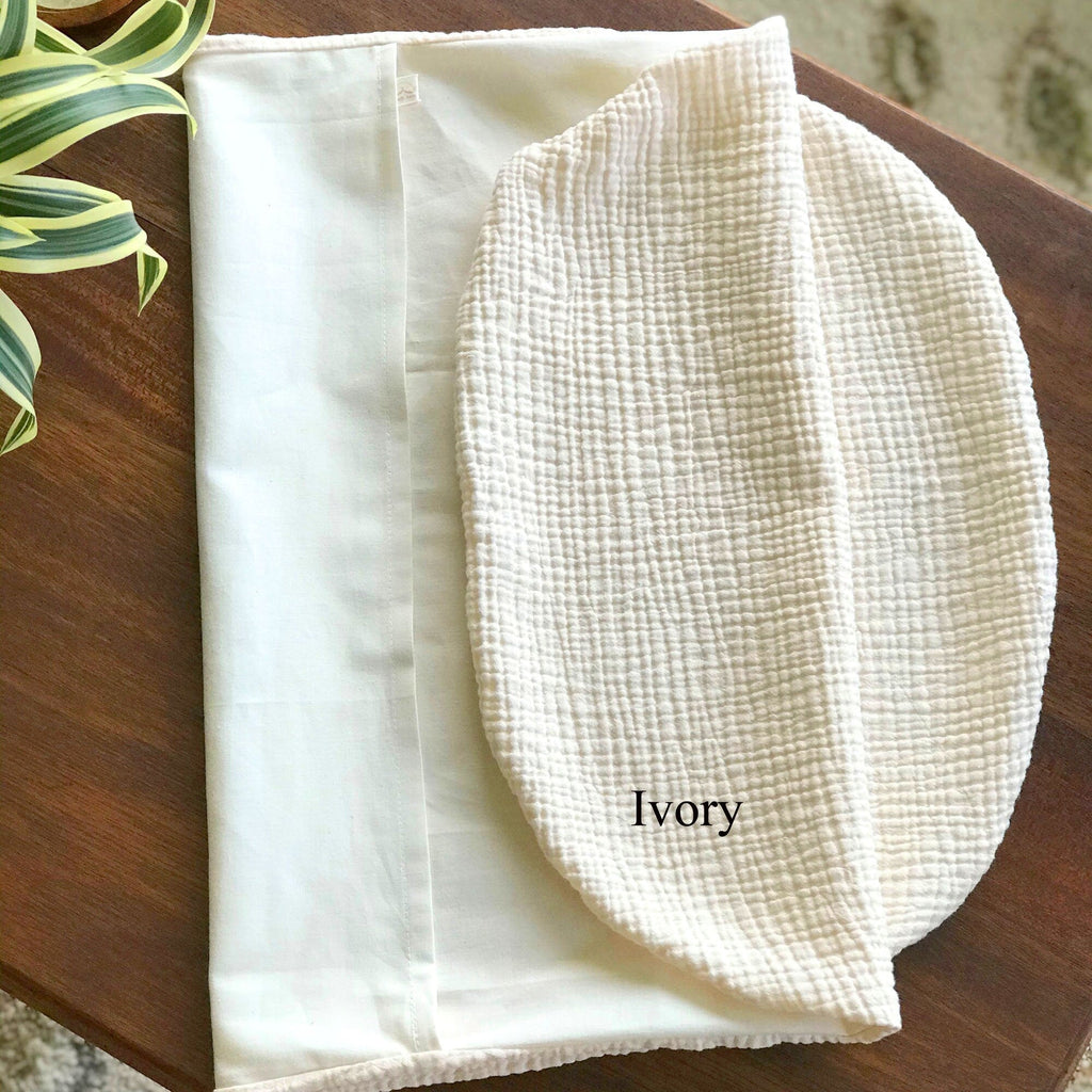 Organic cotton double gauze duvet cover for Snuggle Me infant lounger by Wendy Anne, featuring soft, breathable fabric and subtle pattern.