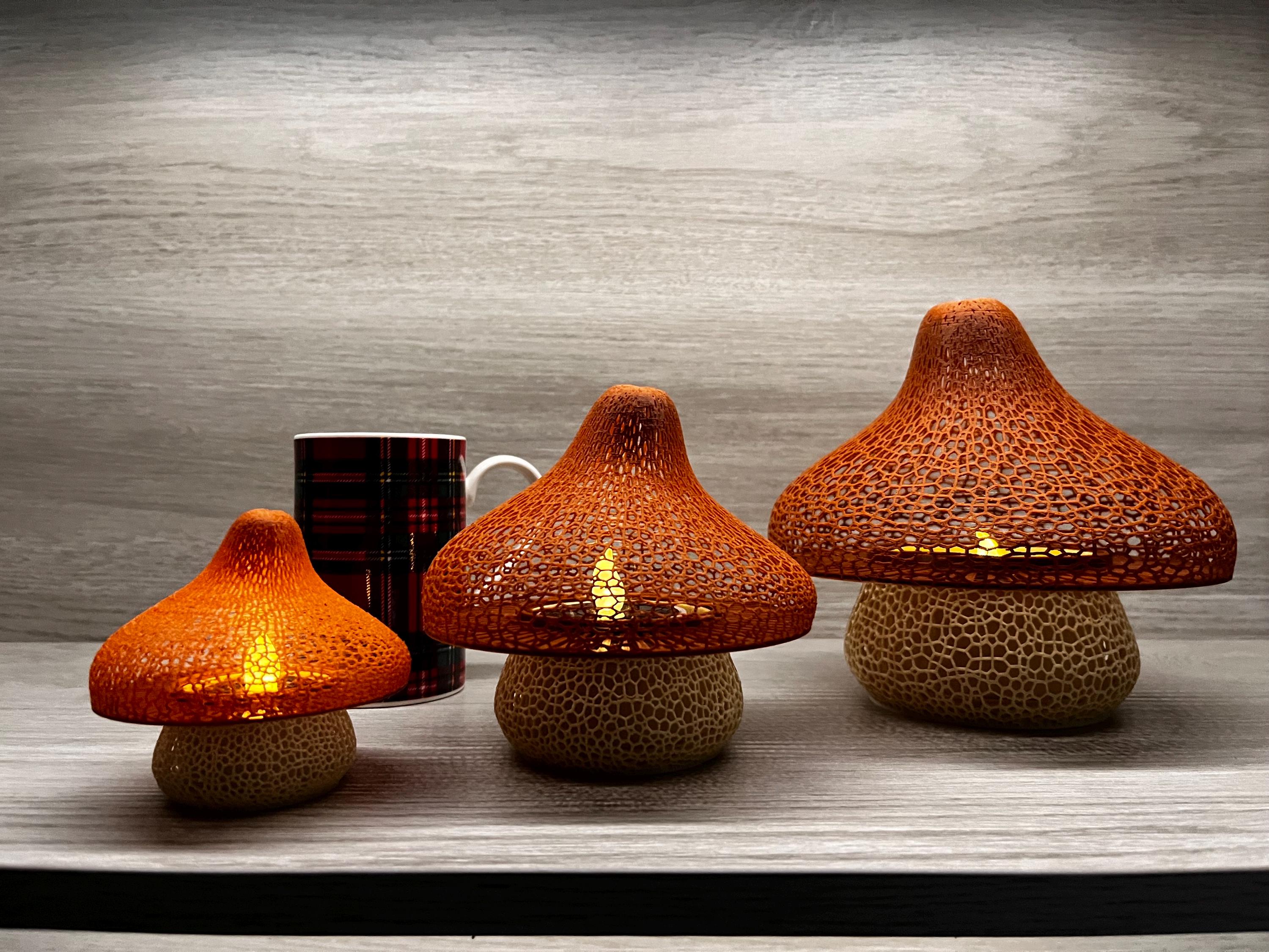 3D Concepts Mushroom Lattice Solar Tea Light illuminating with a decorative mushroom-shaped design and solar-powered light.