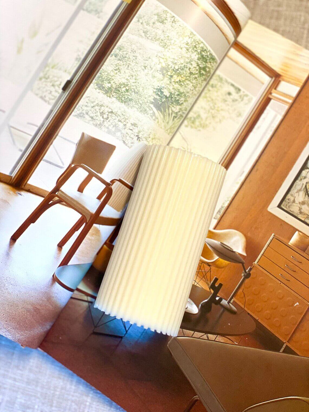 Minimalist ribbed pillar candle from Crazy About Candles, featuring a sleek design suitable for home decor.