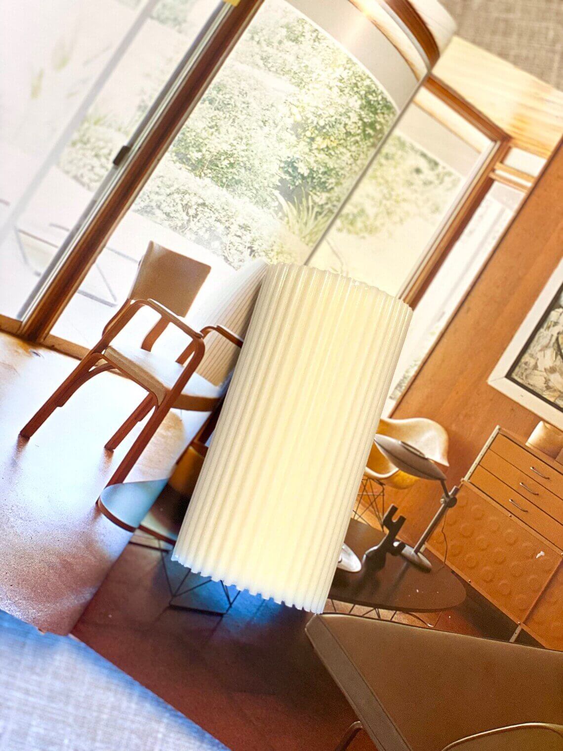 Minimalist ribbed pillar candle from Crazy About Candles, featuring a sleek design suitable for home decor.