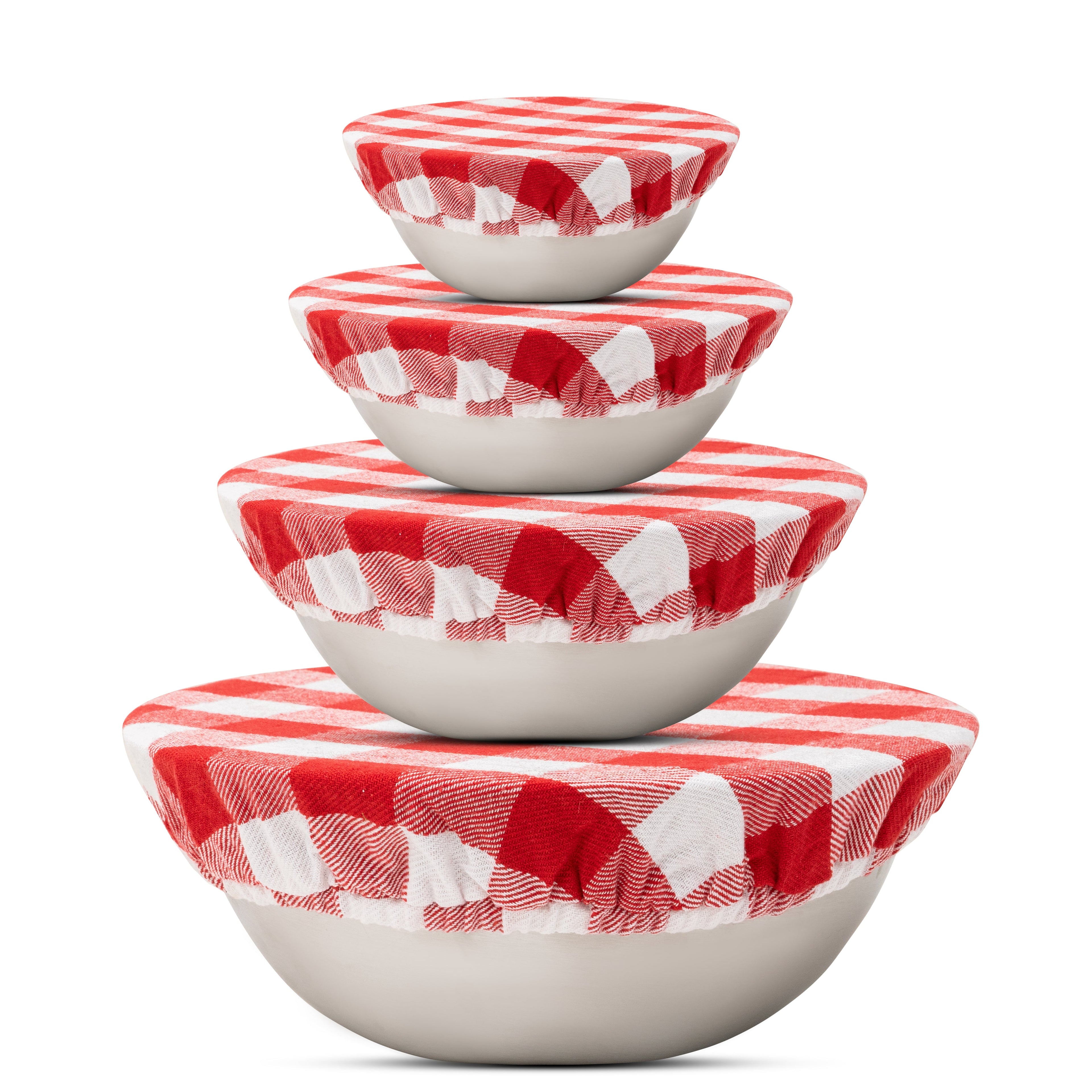 Red organic cotton cloth bowl covers set for food preservation, reusable and eco-friendly kitchen accessories.