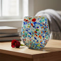 Handblown XL stemless wine glass with confetti pebble pattern, Mexican-style wine glass from The Talavera Hub.